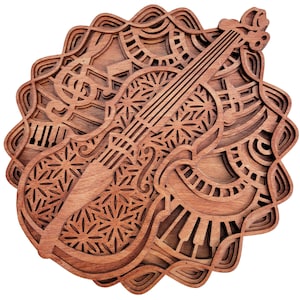 Violin music instrument multi layer mandala layered | wall art | 3D art