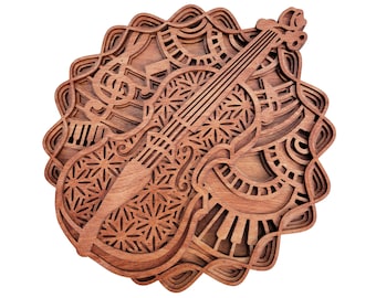 Violin music instrument multi layer mandala layered | wall art | 3D art