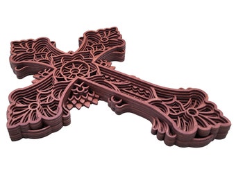 Classic Baroque Style Religious Cross | wall art | wall hanging | 3D art | 7 Layered wood cross