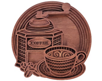 Coffee cup coffee grinder multi layer mandala layered | wall art | 3D art