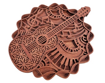 Guitar music instrument multi layer mandala | wall art | home decor | 3D art