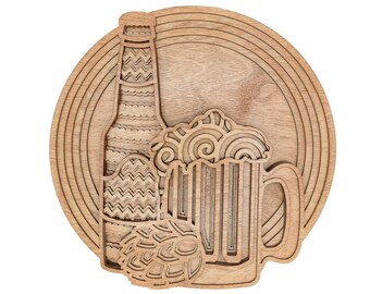 Beer glass and bottle multi layer mandala layered | wall art | 3D art