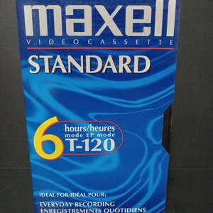 Vintage Blank Tape - Maxell Standard T-120 6 hrs, New Old Stock Tape, vhs tape