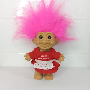 Vintage 5&quot; Russ Troll Doll Valentine &quot;You&#39;re Very Special&quot; Pink Hair Brown Eyes | Unique Gift Idea | Retro Toys Trolls