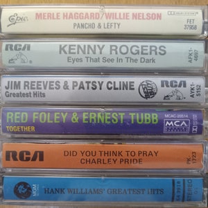 Country Music Cassette Tapes, Kenny Rogers, Willie Nelson, Charley Pride, Used cassette Tapes