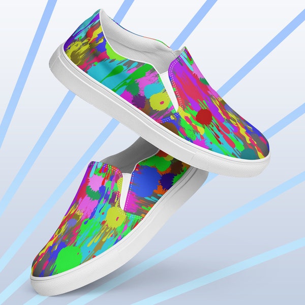 Lichtgewicht Canvas Instappers. Paintsplash: Streetwear-Sneakers voor Heren Eenvoudig Instapontwerp
