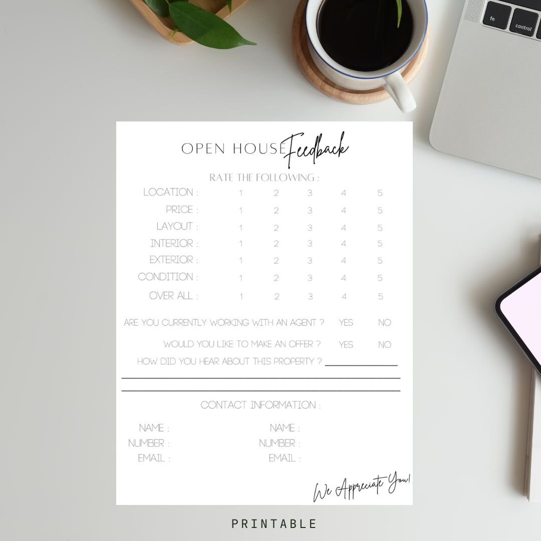 Open house feedback sheet etsy