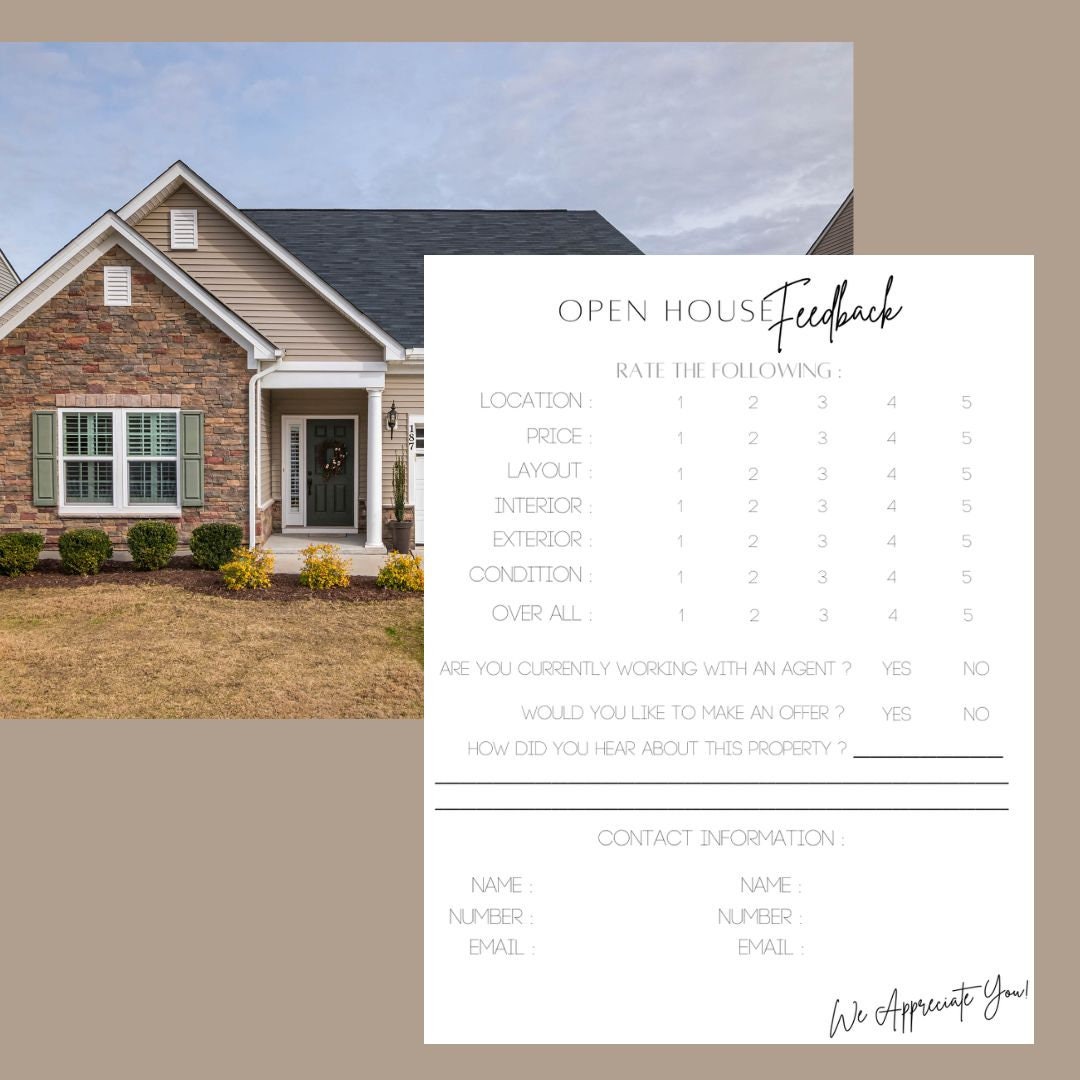 Open house feedback sheet etsy