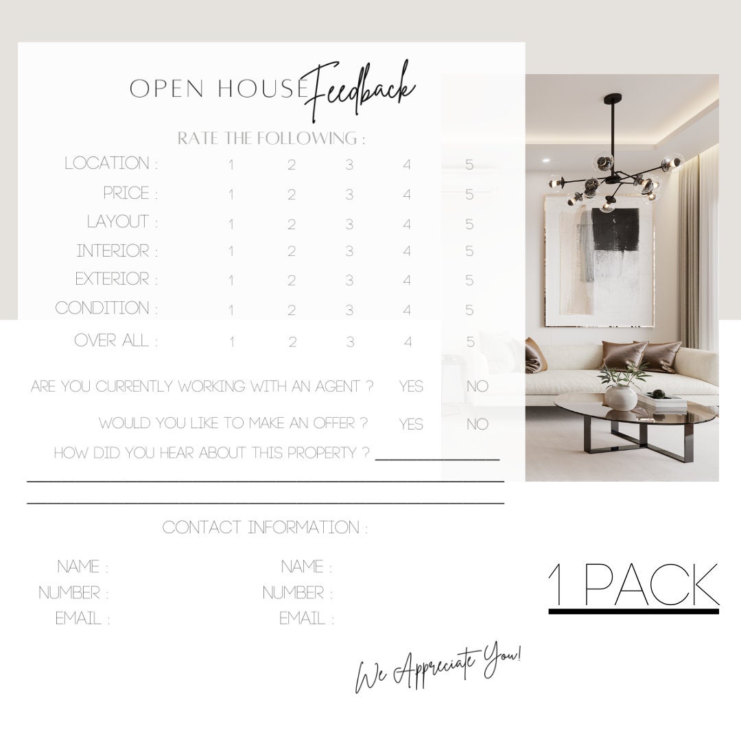Open house feedback sheet etsy