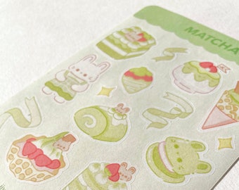 Matcha Cat Matte Sticker Sheet, Planner Stickers