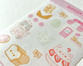 Bakery Cat Sticker Sheet, Cute Journal Planner Stickers