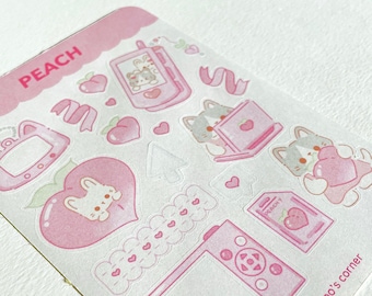 Peach Cat Sticker Sheet, Kawaii Planner Stickers