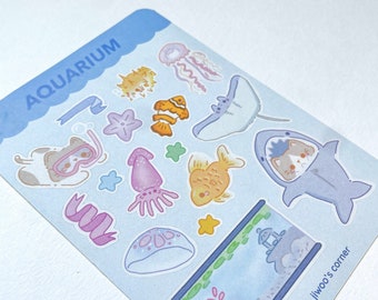 Aquarium Cat Sticker Sheet, Matte Planner Stickers