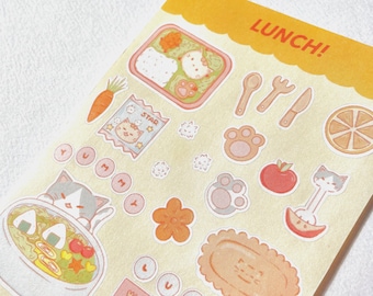 Lunch Cat Sticker Sheet, Food Journal Planner Stickers