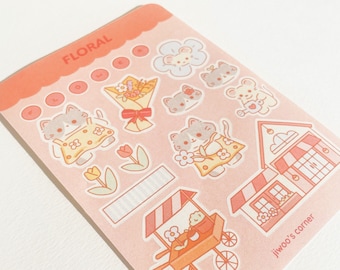 Floral Cat Matte Sticker Sheet, Planner Stickers