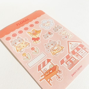 Floral Cat Sticker Sheet ︳ bullet journal, planner, flower, cute stickers