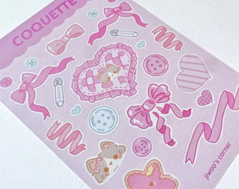 Coquette Cat Sticker Sheet, Planner Stickers