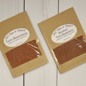 Organic Taco Seasoning, Mexican Spices, Taco Blend made with organic ingredients, Mild Taco Seasoning Mix, Smokey Taco Seasoning