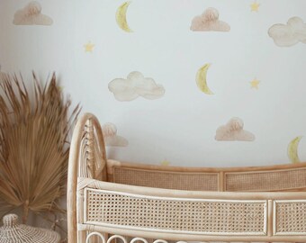 Moon Stars Clouds Wall Decals, Nursery Sky Theme Stickers, *US orders ship DDP*