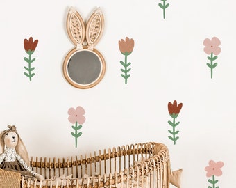 Boho Nursery Decor, Flower daisy Wall Decals, Whimsical Wildflowers Baby Room, Removable fabric Flower Wall Stickers