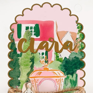 custom wooden name sign, large pink parisian scene arch decal and scalloped wall molding frame arch 77x148 cm/ 30x58 inches