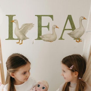 Calcomanía de pared con letras de gansos, calcomanía con nombre de niña para guardería, pegatinas personalizadas con nombre de patos