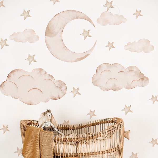 sky wall decals, moon stars and clouds, sky theme nursery decor