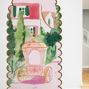 pink coquette cinderella carriage, paris city girly wall sticke, arch wall decal + scalloped wall molding frame *US orders ship DDP*