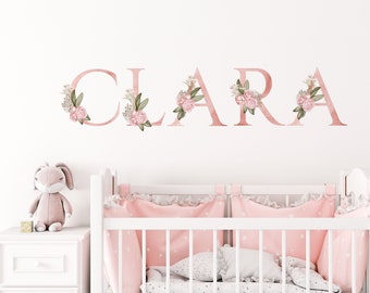 Floral Letter Wall Decal, Nursery Girl Name Decal for Wall, Personalized Name floral Stickers