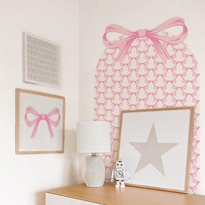 pink wall arch, coquette Aesthetic bows pink girl nursery ribbon wallpaper *US orders ship DDP*