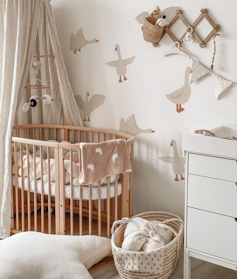 flying goose wall decals, neutral colors wall stickers, animal theme nyrsery decor