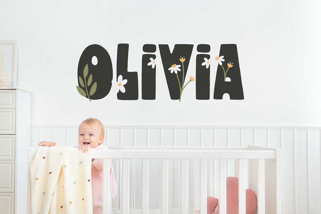 Jasmine Flower Floral Name Wall Decal, Personalized Nursery Girl Name