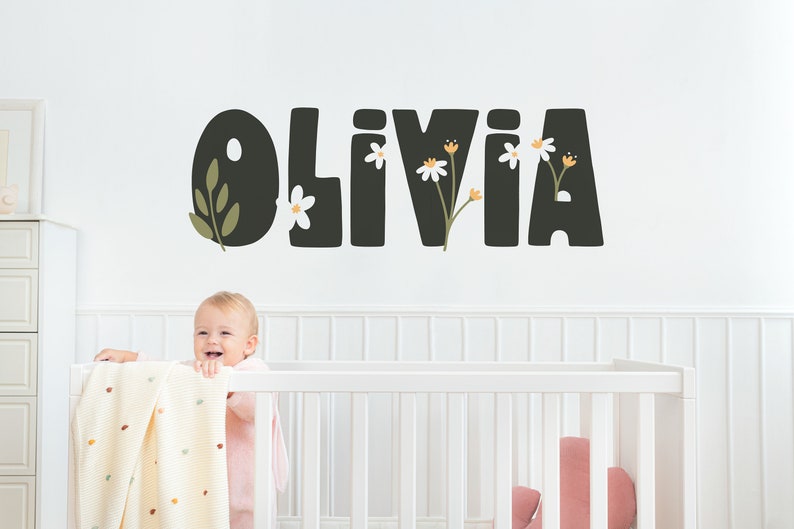 Jasmine Flower Floral Name Wall Decal, Personalized Nursery Girl Name