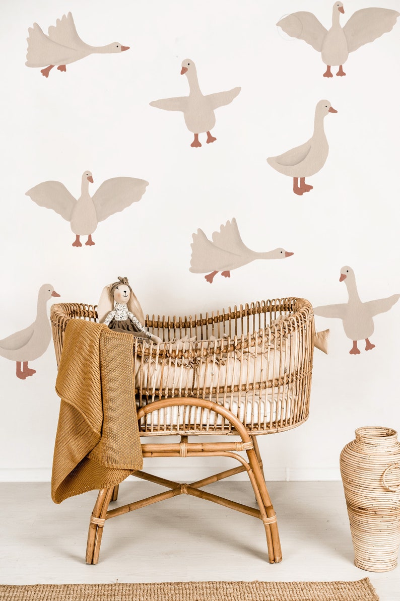 flying goose wall decals, neutral colors wall stickers, animal theme nyrsery decor