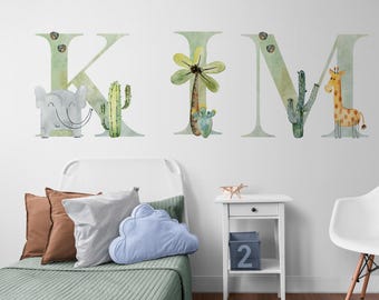 Safari Animals Letter Wall Decal, Nursery Name Sticker *US orders ship DDP*