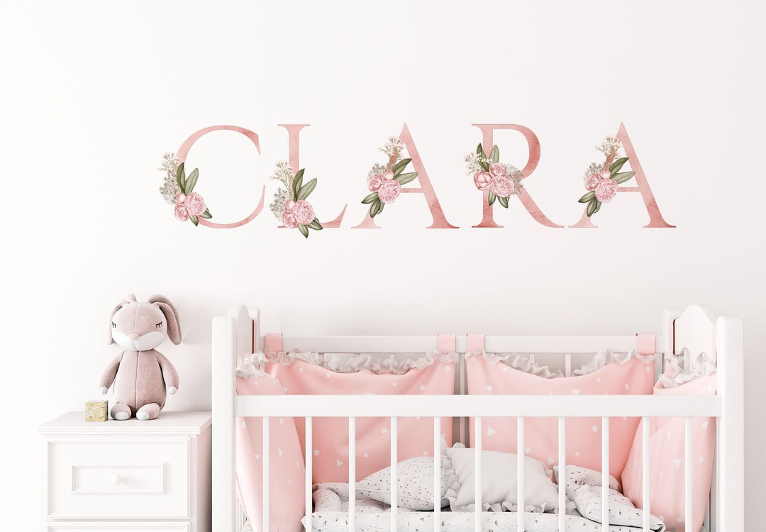 Floral Letter Wall Decal, Nursery Girl Name Decal for Wall