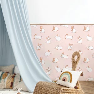 nursery meadow bunnies wall border, kids room wooden wall molding, rabbits half wallpaper *US orders ship DDP*