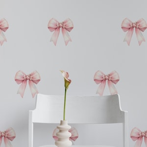 adesivi murali con fiocchi di coquette floreali, adesivi murali con nastri di fiori rosa