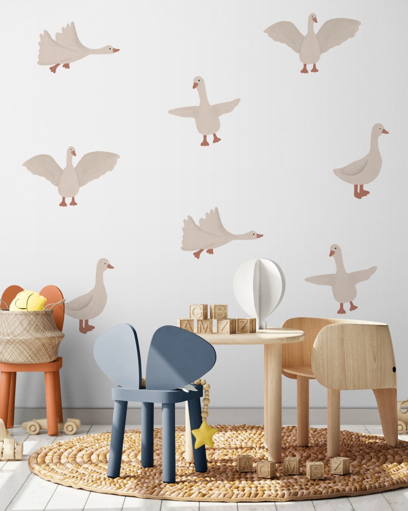 goose wall decals, neutral colors wall stickers, animal theme nyrsery decor