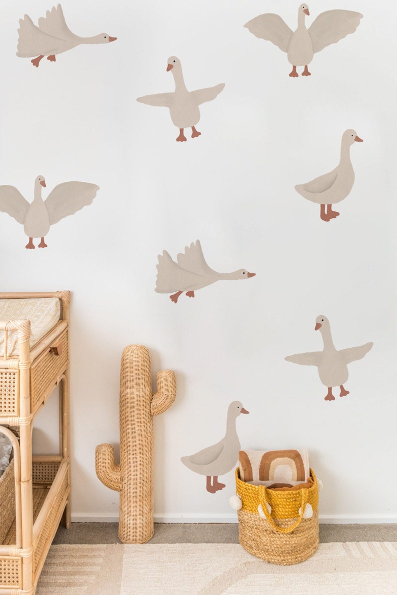 flying goose wall decals, neutral colors wall stickers, animal theme nyrsery decor