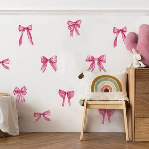 adesivi murali con fiocchi rosa Coquette, adesivi murali con nastri femminili