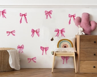 coquette pink bows wall stickers, girly ribbon wall decals *US orders ship DDP*