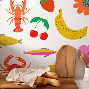 Big Colorful kitchen wall decals, maximalist kitchen wallpaper, fabric peel and stick stickers *US orders ship DDP*