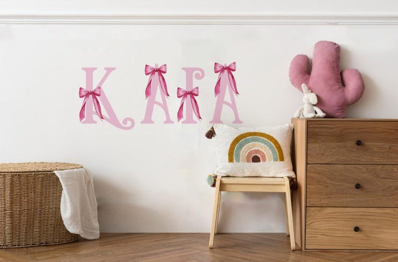 Parisian Coquette Personalized Name Wall Stickers, Girly Pink Bow Wall