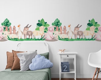 Wandtattoo-Bordüre mit Nutztieren, Kinderzimmer-Dekoration mit Nutztieren