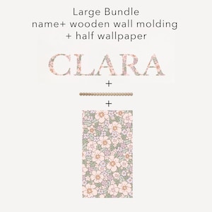large bundle floral custom name +  wooden wall molding + floral half wallpaper border *US orders ship DDP*