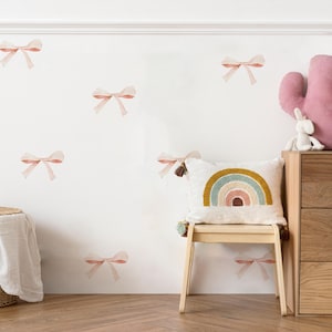 beige ribbon wall decals, coquette bows wall stickers