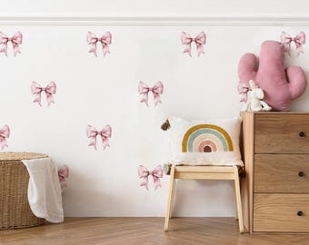 Coquette Pink Bows Wall Decals, Soft Ribbon Stickers, *US orders ship DDP*