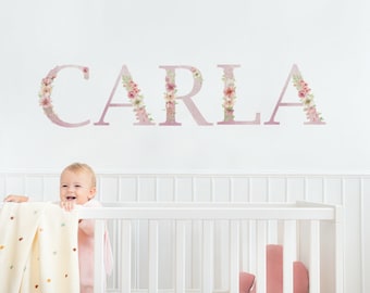 Floral Name Wall Decal, Pink Nursery Decor *US orders ship DDP*