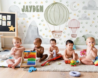 Heißluftballon und Stern Wandtattoos für's Baby- und Kinderzimmer, personalisierte Namensaufkleber